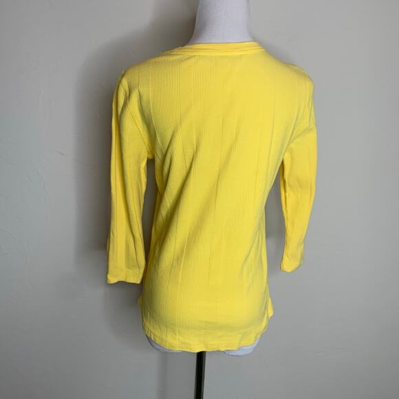 Tommy Hilfiger Yellow Ribbed T Shirt Sz Large 1/2  Sleeve - Picture 2 of 8